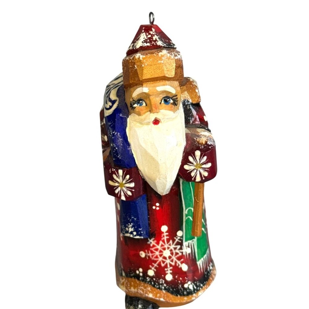 Mini Russian Ded Moroz Santa Ornament Hand Painted Wood Signed 3" - Picture 2 of 8